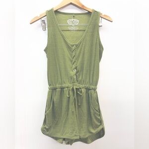 Ron Jon Olive Sleeveless Button-Front Romper